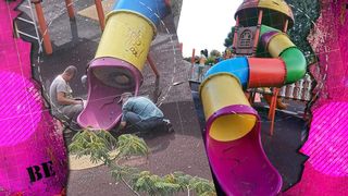 VIDEO -  Copii rămași blocați într-un tobogan care avea ieșirea astupată, în Giurgiu