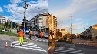 Trecerea de pietoni s-a oprit în dreptul unui stâlp. Imagini de pe străzile din România
