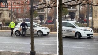 VIDEO - O altfel de misiune a Poliției Române! Doi polițiști din Cluj au lăsat mașina cu girofarul pornit, în timp ce își luau mâncare de la fast-food