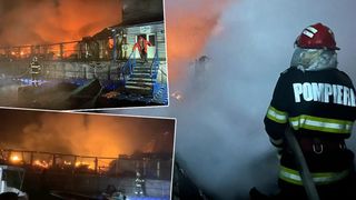 VIDEO - Incendiu puternic la o pensiune din Delta Dunării. O persoană a fost intoxicată cu fum