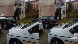 VIDEO - Giurgiu: Un elev s-a filmat în timp ce dansa pe manele pe o mașină de poliție. „O să-și îndeplinească visul: se întâlnește cu procurorul”