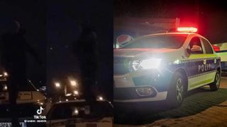 Un tânăr s-a filmat în timp ce dansa pe manele pe capota mașinii de poliție