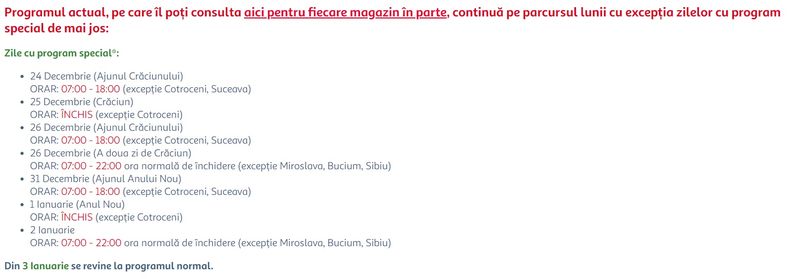 Program supermarketuri de Crăciun 2022 și Revelion 2023.