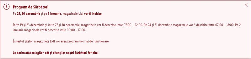Program supermarketuri de Crăciun 2022 și Revelion 2023.