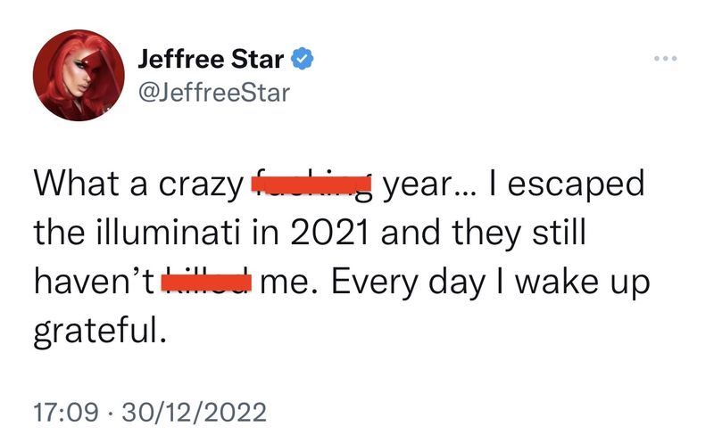 „Am reușit să scap de Illuminati în 2021 și încă nu m-au omorât” Controversatul Jeffree Star rupe tăcerea. Vedeta americană a dezvăluit o mică parte din ceea ce se întâmplă în lumea mondenă
