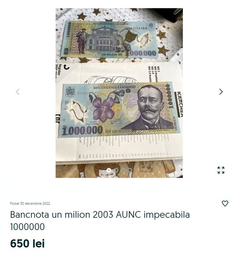 Suma incredibilă cu care se vinde celebra bancnotă de 1.000.000 de lei din 2003. Ce preț are acum, 20 de ani mai târziu?