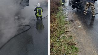 Intervenție a pompierilor pe un drum județean, după ce o autoutilitară a luat foc