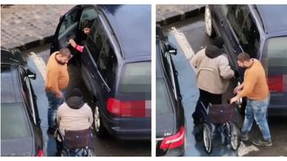 VIDEO - Cerșetor în scaun cu rotile, surprins în timp ce se ridica în picioare