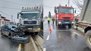 Grav accident rutier: un autoturism și o basculantă s-au ciocnit violent