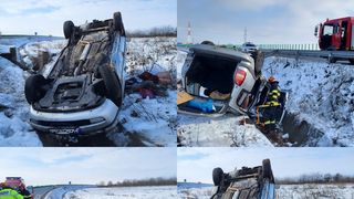 Grav accident rutier: o șoferiță s-a răsturnat cu mașina în urmă cu puțin timp