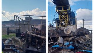 FOTO Accident grav pe calea ferată. Un tractor a fost strivit complet de o drezină