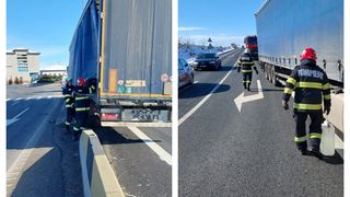 Accident pe DN 5 &icirc;n zona Adunații Copăceni: un TIR a lovit parapetul ce desparte sensurile de mers