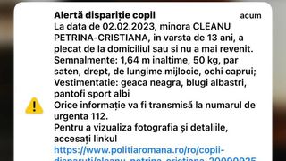 ALERTĂ - Minoră dispărută. Cleanu Petrina Cristiana a plecat de acasă și nu s-a mai &icirc;ntors