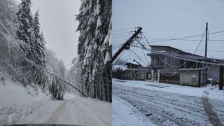 Drum național blocat din cauza ninsorilor. Mai mulți copaci și stâlpi de electricitate au căzut, iar sute de familii au rămas fără curent electric