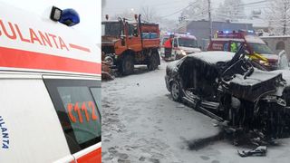 Accident rutier mortal: o femeie a pierit după ce mașina în care se afla a intrat pe contrasens și s-a lovit de un utilaj de deszăpezire
