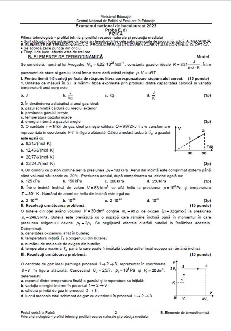 Simulare BAC 2023 subiecte Fizică.