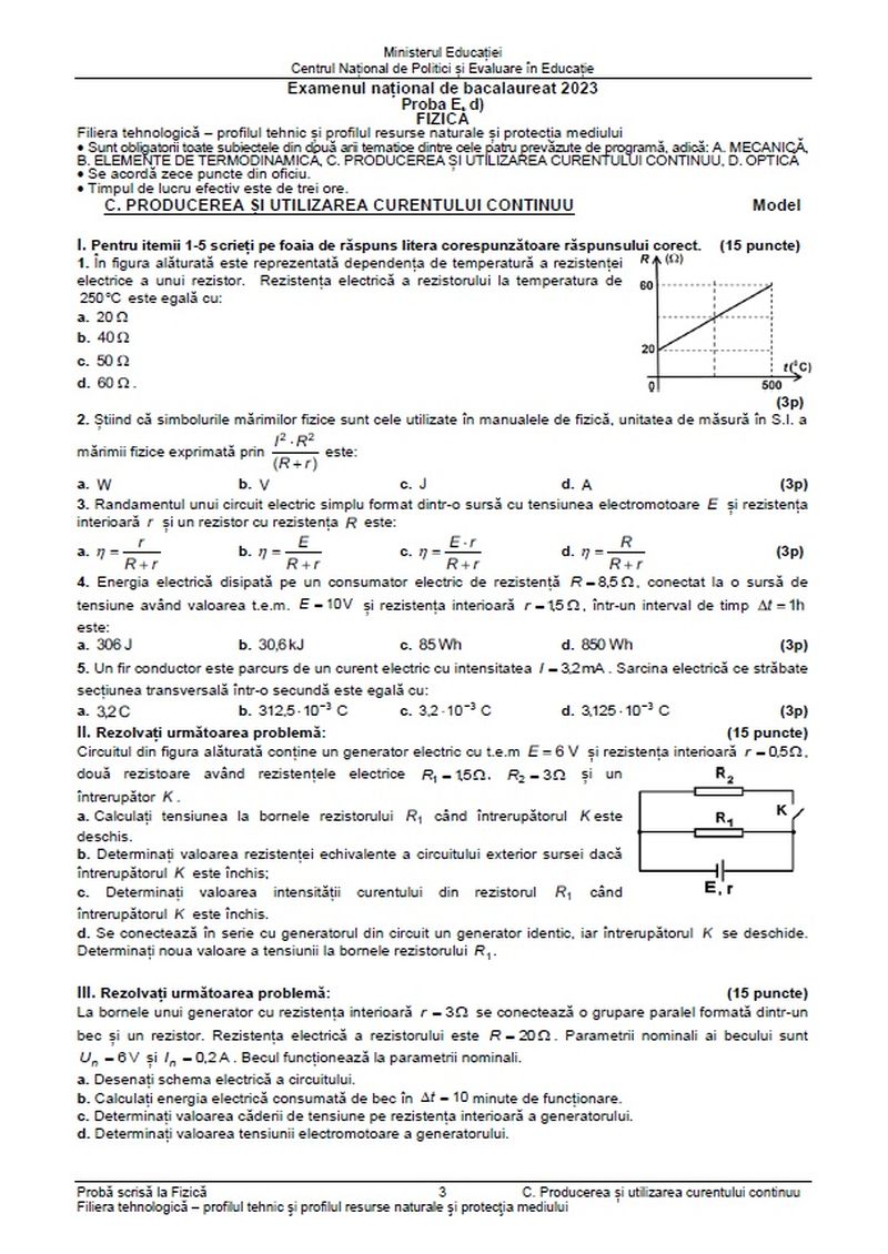 Simulare BAC 2023 subiecte Fizică.