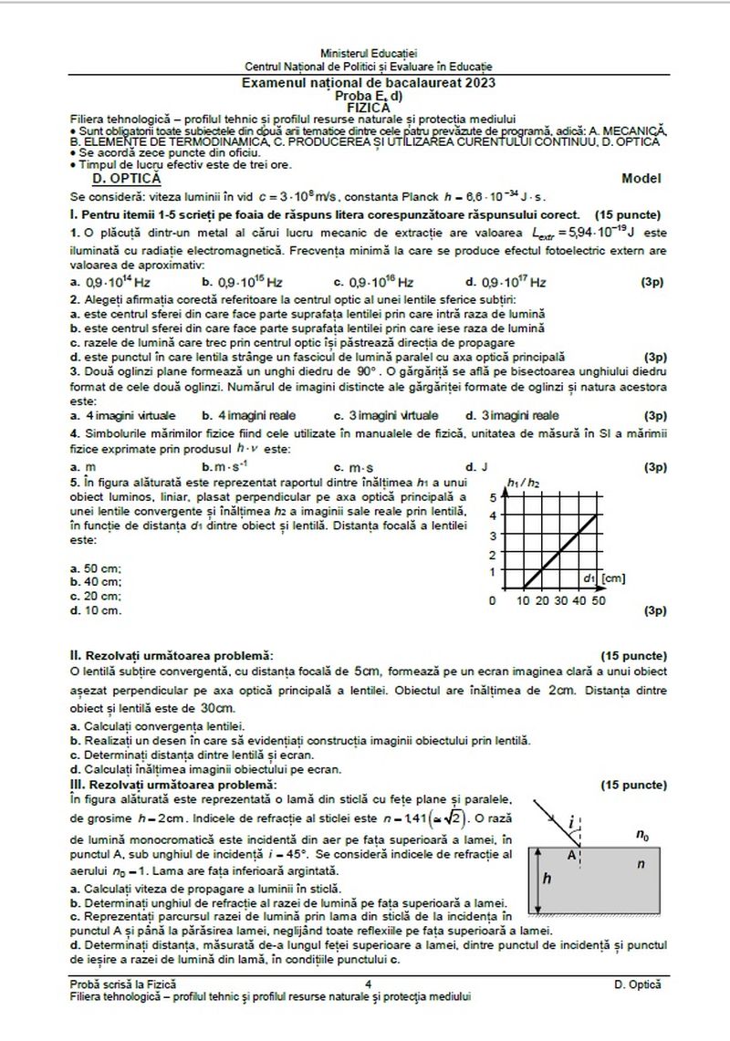 Simulare BAC 2023 subiecte Fizică.