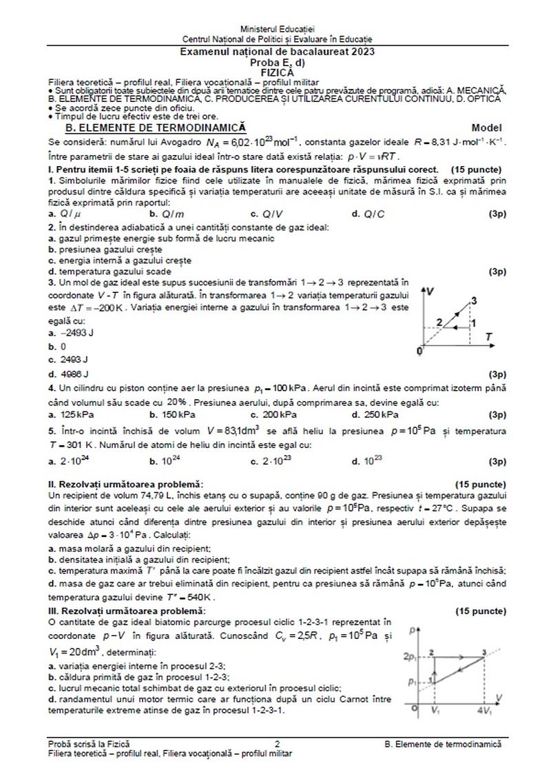 Simulare BAC 2023 subiecte Fizică.