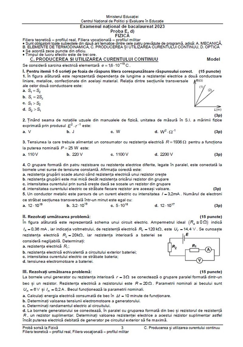 Simulare BAC 2023 subiecte Fizică.