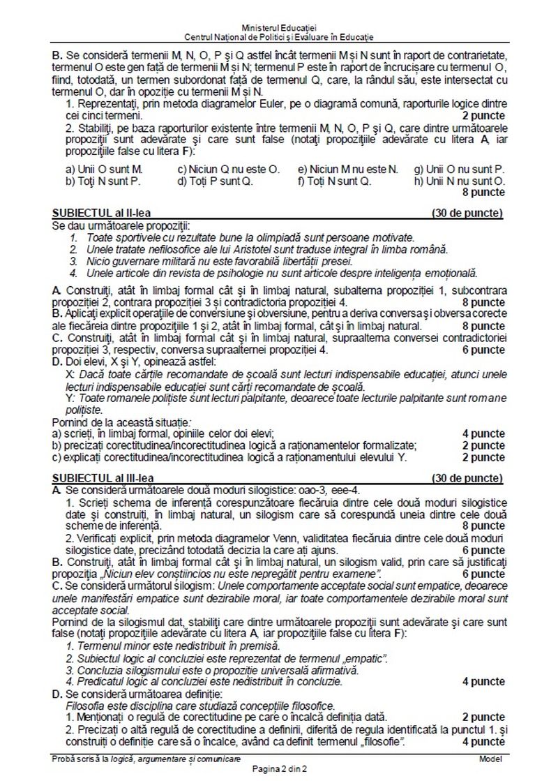 Simulare BAC 2023 subiecte Logică.