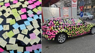 Gest neobișnuit al unui bărbat de Ziua Îndrăgostiților. A lipit sute de bileţele pe maşina iubitei pentru a-şi cere iertare: „Nu o să mai beau”