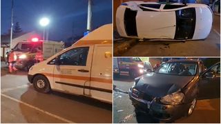 Accident violent cu patru victime. O mașină de ridesharing s-a răsturnat și a lovit un stâlp