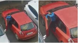 VIDEO- Un copil din Cluj a fost surprins de vecini în timp ce conducea mașina într-o parcare. Imaginile zilei