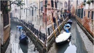 FOTO - Imagini îngrijorătoare din Veneția, acolo unde canalele au secat. Gondolele sunt scufundate