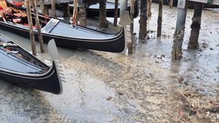 FOTO - Imagini îngrijorătoare din Veneția, acolo unde canalele au secat. Gondolele sunt scufundate