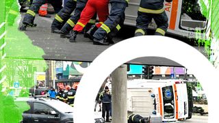 VIDEO. O ambulanță care transporta un pacient rănit s-a răsturnat, după ce a fost izbită de o mașină. Totul s-a întâmplat lângă Pasajul Unirii din București.
