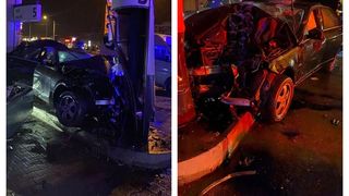 VIDEO - A intrat cu mașina &icirc;ntr-o pompă de benzinărie. O șoferiță din Bistrița s-a ales cu fracturi și un dosar penal