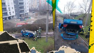 Un autoturism a căzut de pe pod pe liniile de tramvai