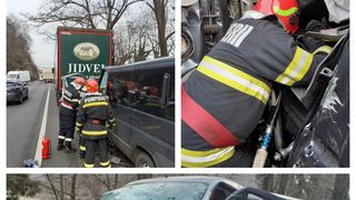 O autoutilitară a intrat în coliziune cu un TIR. Accidentul s-a produs pe DN 7