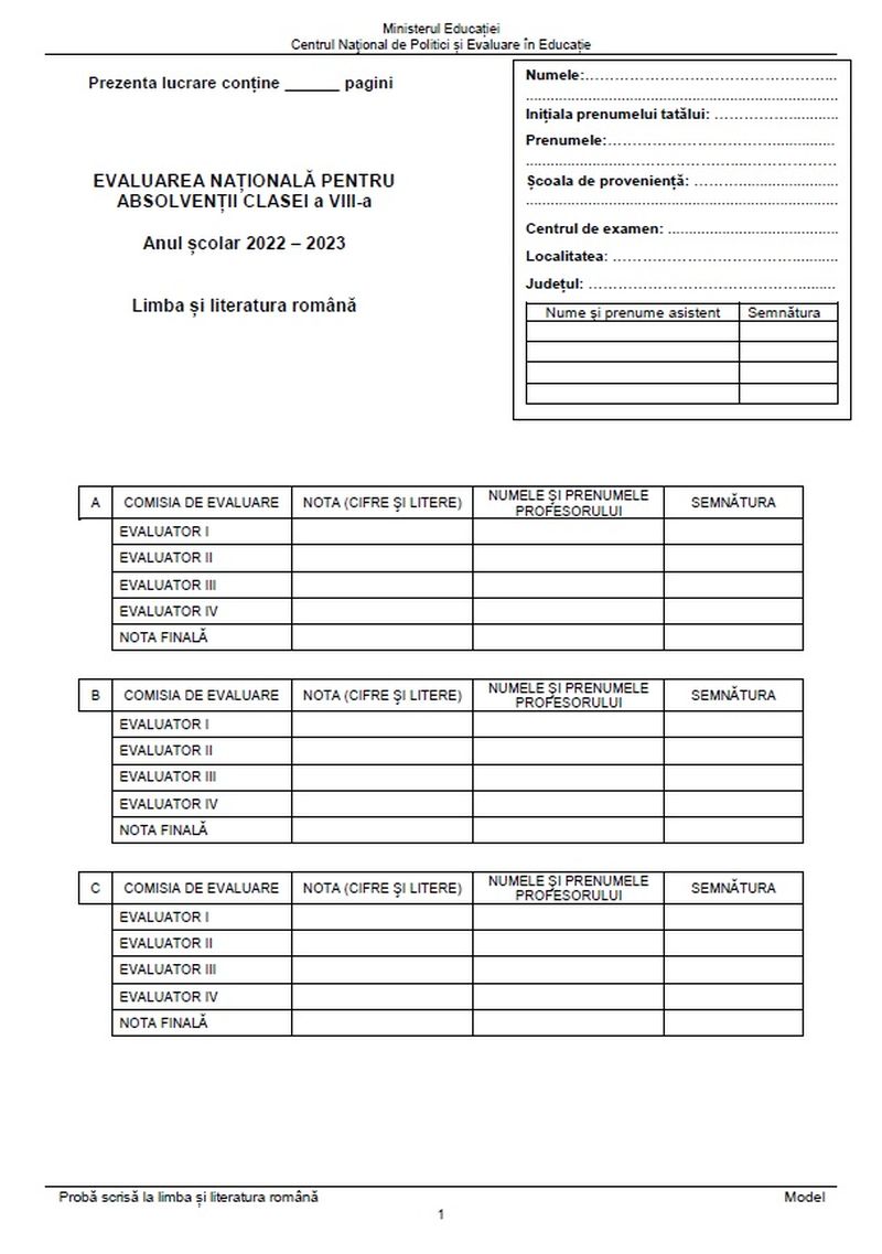 Subiecte Română simulare Evaluare Națională 2023. 