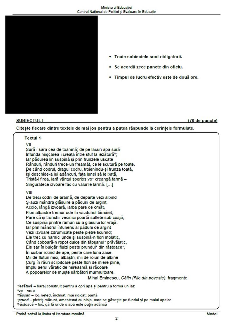 Subiecte Română simulare Evaluare Națională 2023. 