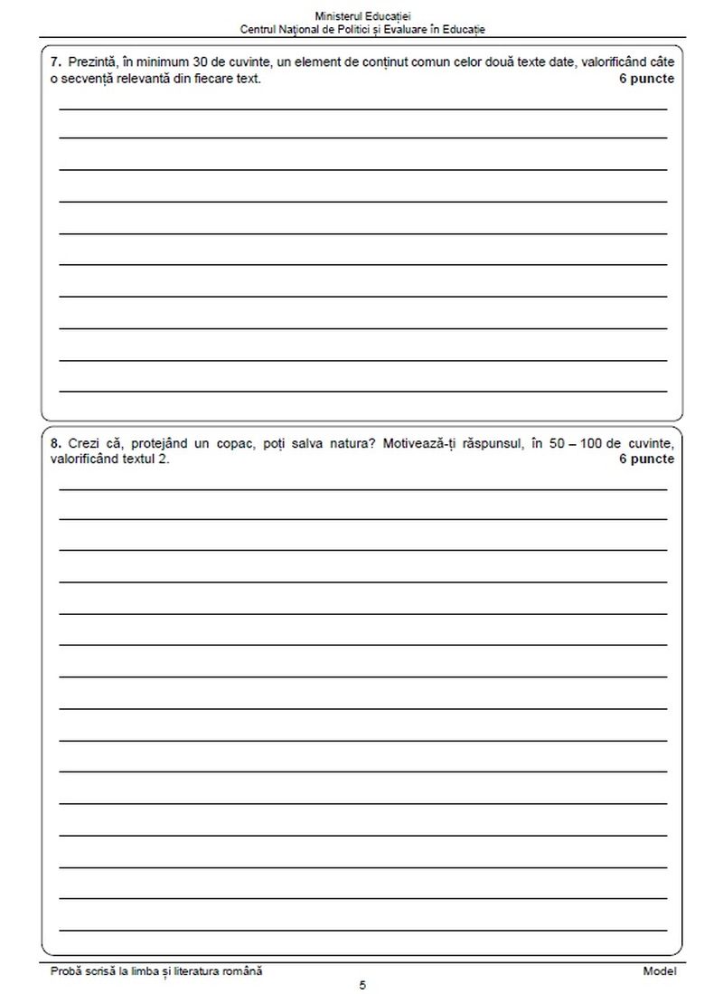 Subiecte Română simulare Evaluare Națională 2023. 