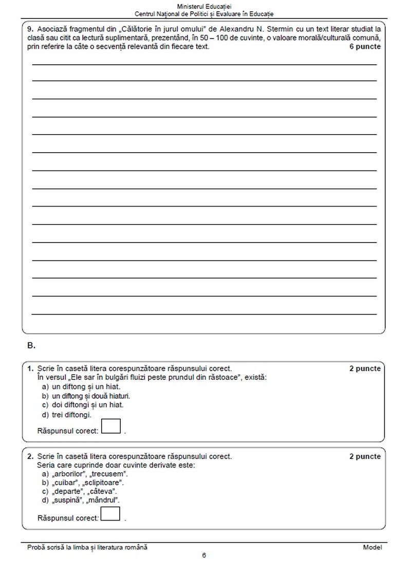 Subiecte Română simulare Evaluare Națională 2023. 