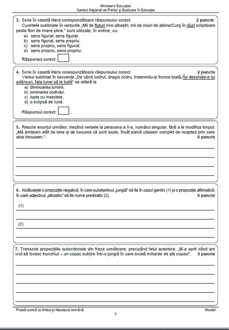 Subiecte Română simulare Evaluare Națională 2023. 
