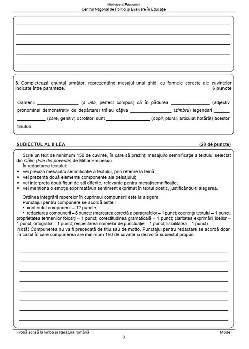 Subiecte Română simulare Evaluare Națională 2023. 