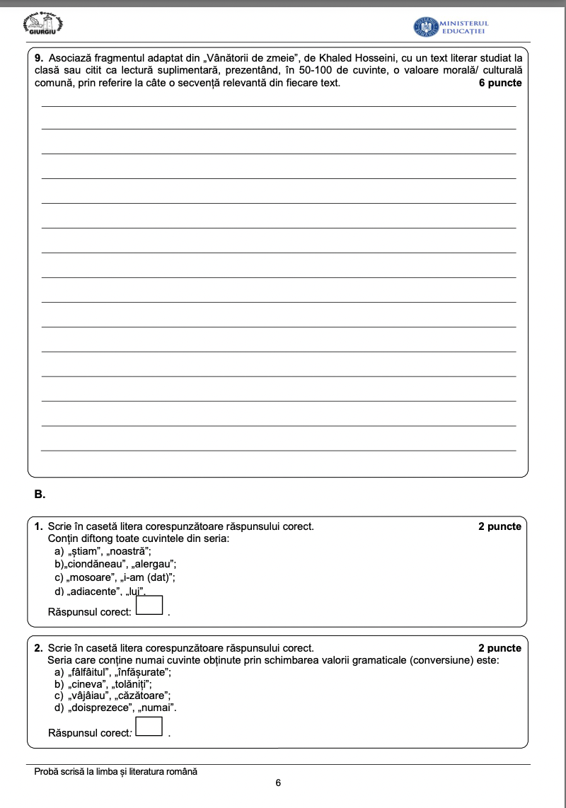 Edu.ro Subiecte Română simulare Evaluare Națională 2023. Modele de subiecte și rezolvări pentru elevii claselor a VIII-a