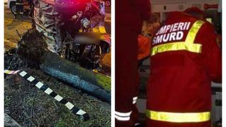 Accident grav la Cluj: un t&acirc;năr s-a răsturnat cu mașina și a dobor&acirc;t un copac