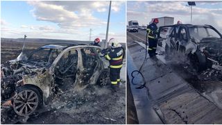 Un autoturism a luat foc la intrare &icirc;n Suceava! Flăcările au cuprins &icirc;ntreaga mașină