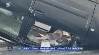 VIDEO- O mașină s-a răsturnat pe o trecere de pietoni din Capitală