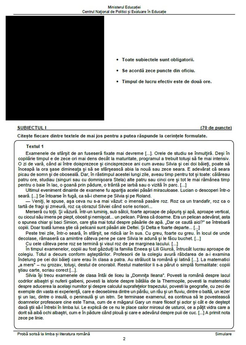 Simulare Evaluare Națională 2023