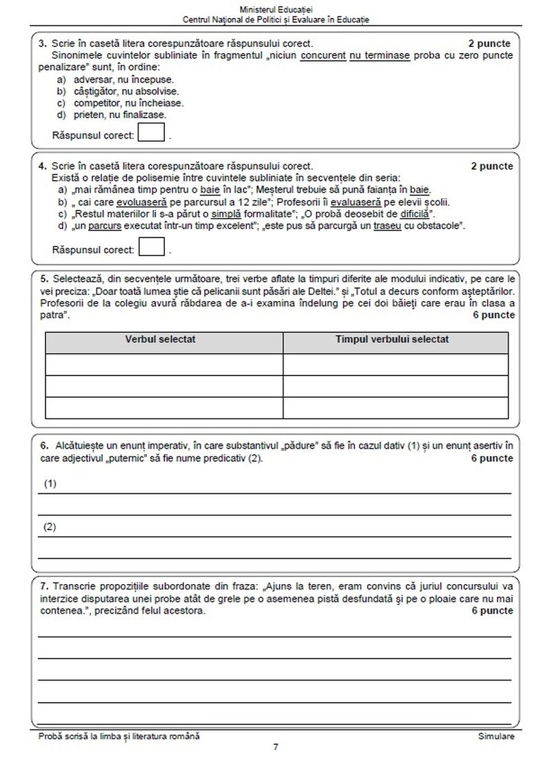 Simulare Evaluare Națională 2023