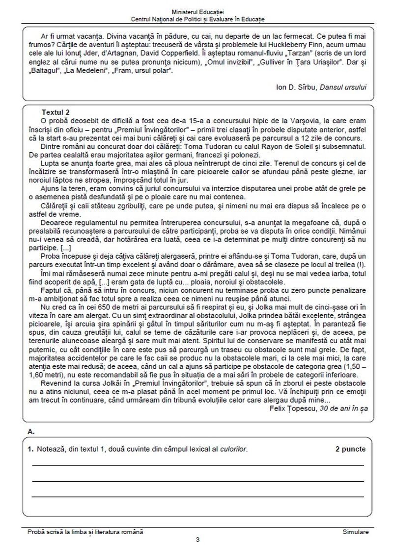 Simulare Evaluare Națională 2023