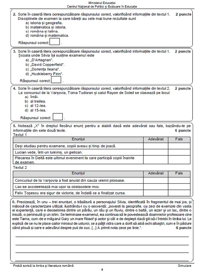 Simulare Evaluare Națională 2023