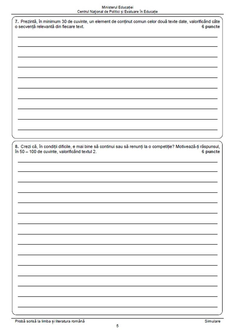 Simulare Evaluare Națională 2023