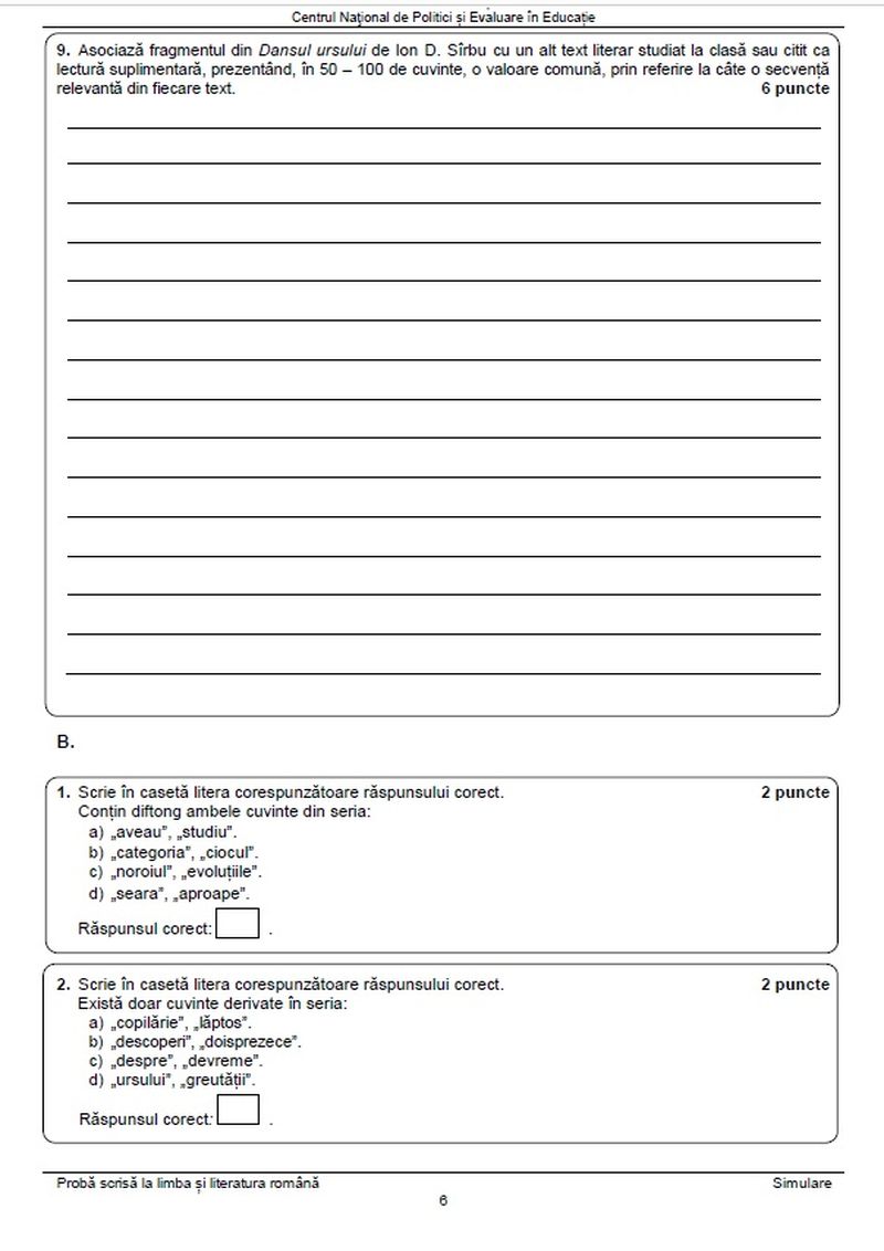 Simulare Evaluare Națională 2023